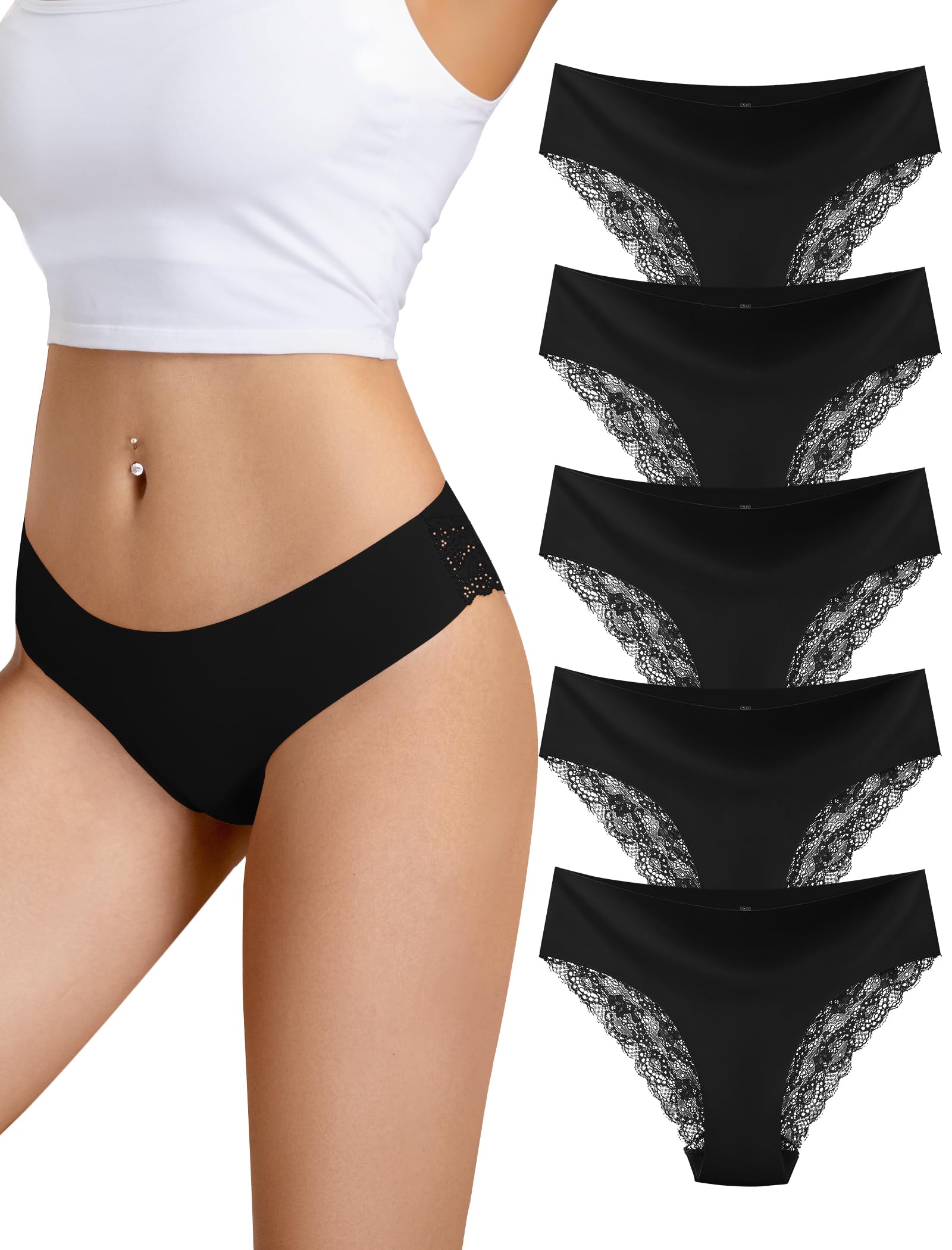 VOENXE Unterhosen Damen,Spitze Slip UnterwäSche Frauen,Women Mehrpack Soft Panty,Bequeme Weich Panties Bikini,Stretch Comfortable Underwear,Sexy Lace Unterhose 5er Pack