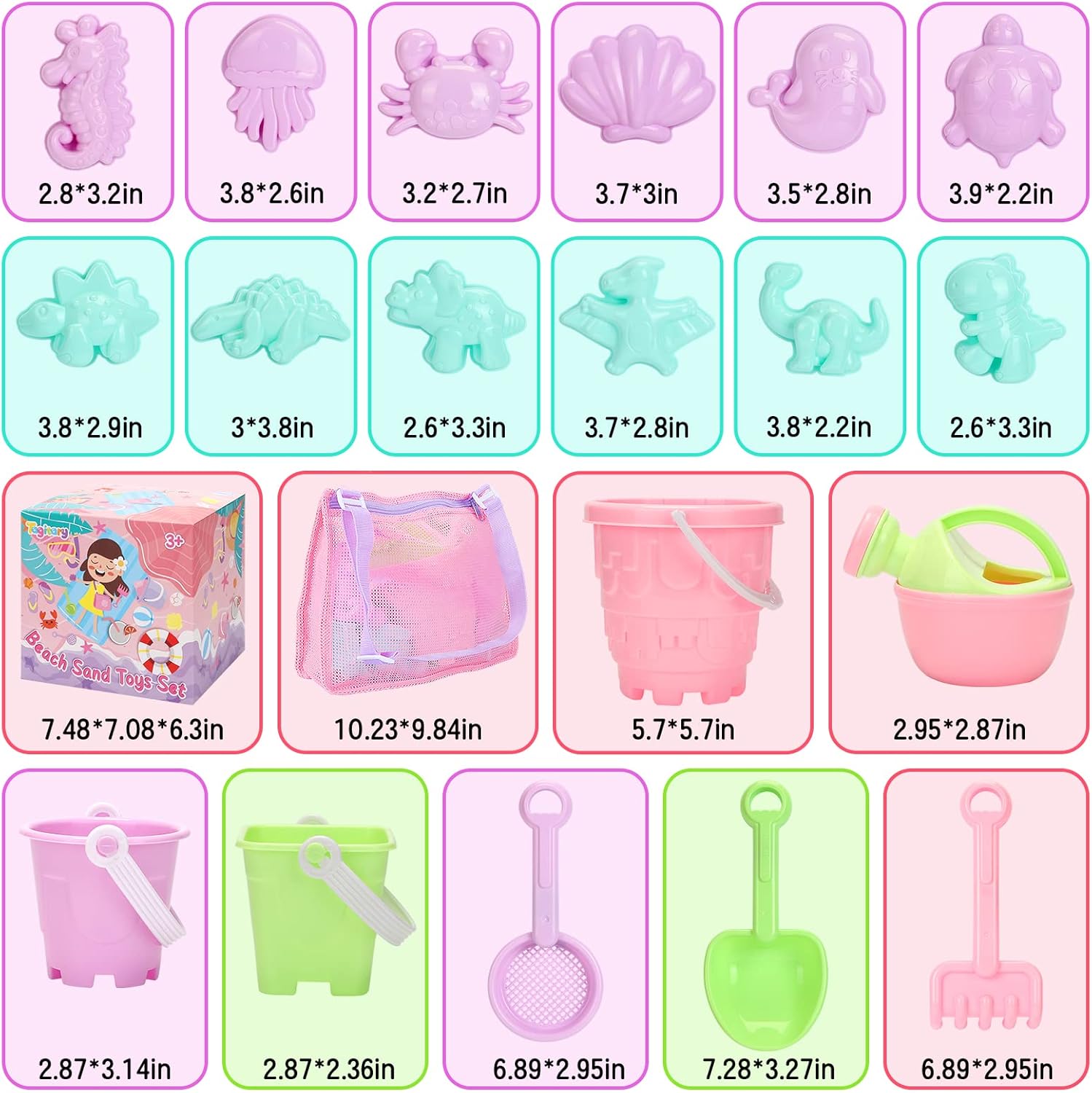 Tagitary Beach Sand Toys Set Beach Toys for Kids 3-10 Kid and Mesh Beach Bag with Zipper, Large Beach Tote with 8 Pockets, Toys Storage Pool Bag Beach Accessories for Sports Camping Picnic Travel