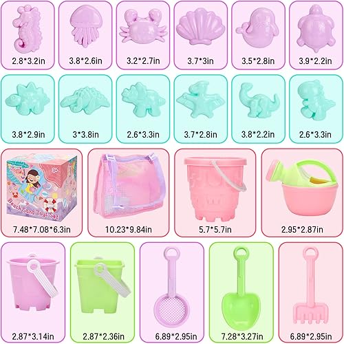 Miniatura 7 de Tagitary Juego de juguetes de playa de arena para niños de 3 a 10 años y bolsa de playa de malla con cremallera, bolsa de playa grande con 8