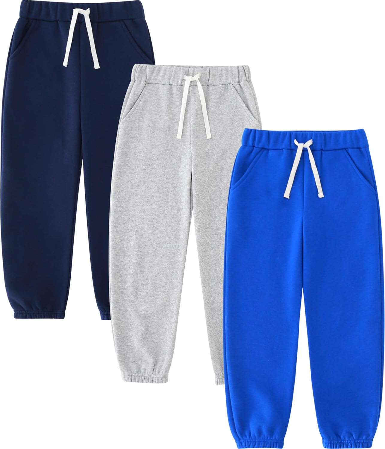 Boys Fleece Sweatpants, 3-Pack Jogger Pants for 4-8 Years