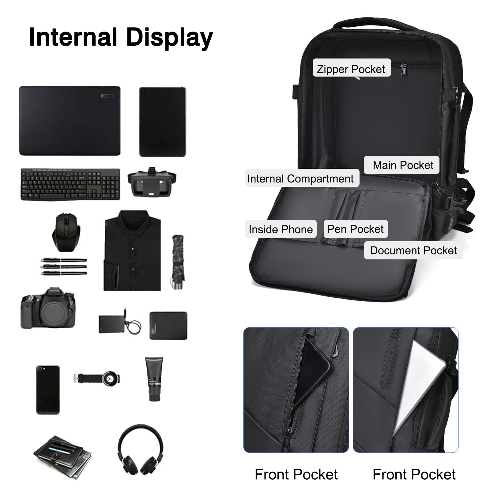 FANDARE Mochila Viaje Expandible 19-33L Equipaje de mano Cuero impermeable PU Bolsa de Viaje Hombre Laptop Bolso de mano con USB Bolsa de Mano Mochila Viaje Cabina Avion Bolsos para Negocio Trabajo