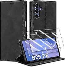 Mobile Phone Case for Samsung Galaxy S25 FE 5G Case and 2 Screen Protectors, Premium Leather Folding Flip Wallet Case, [Magnet] [Card Slot] [Stand Function] Protective Case for Samsung S25 FE