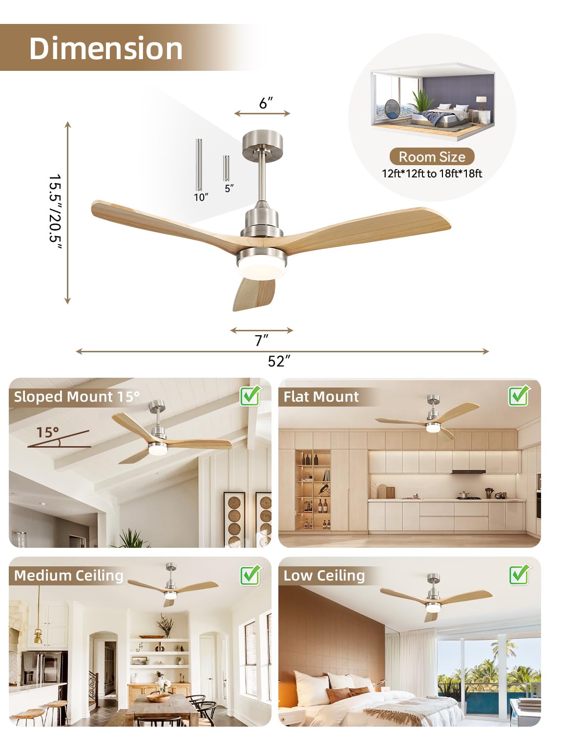 Sofucor 52" Wood Ceiling Fan with Lights & Remote -6 Sofucor 52" Wood Ceiling Fan with Lights & Remote -6