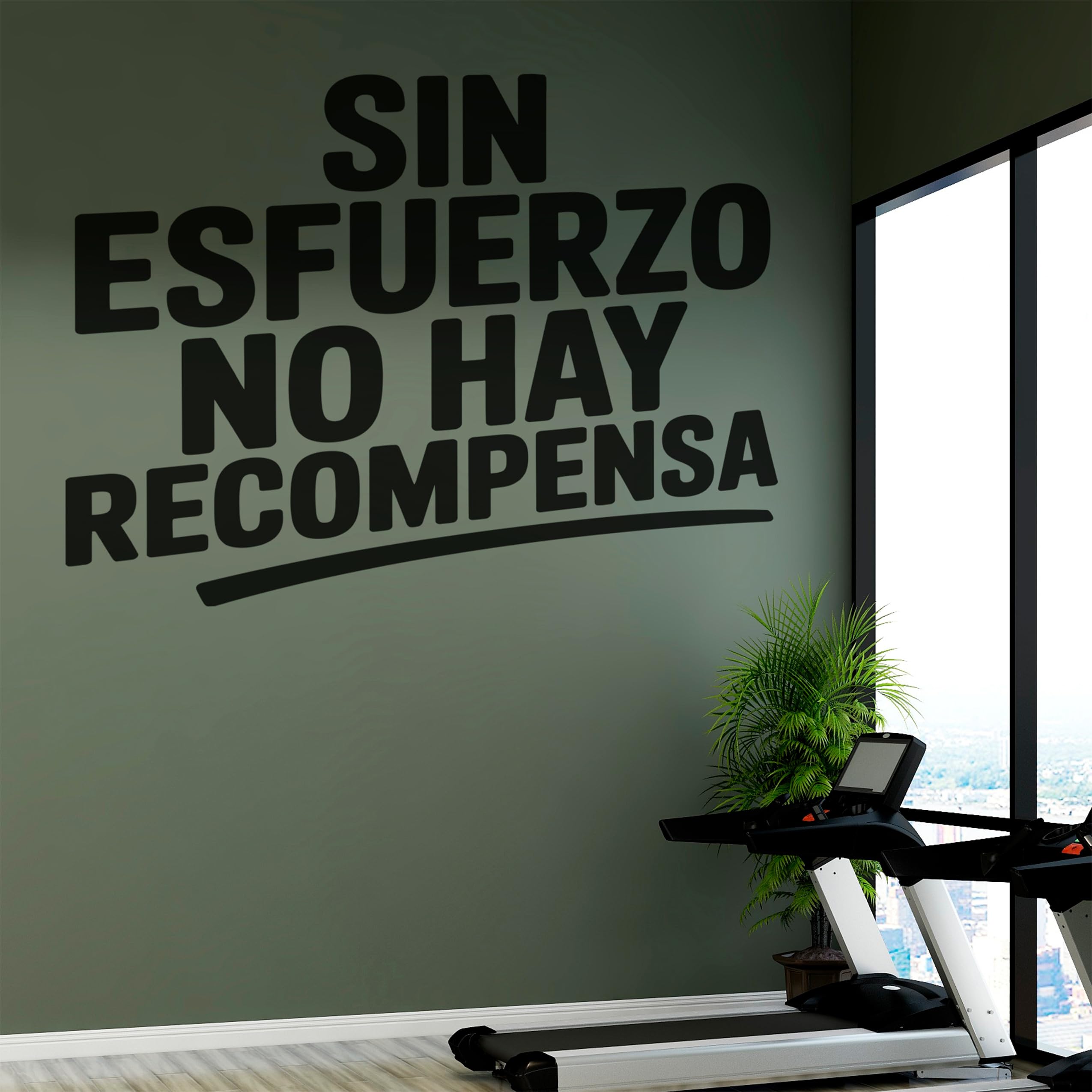 Vinilo Decorativo de Pared con Frase Motivadora "Sin Esfuerzo No Hay Recompensa" | Adhesivo para Gimnasio, Oficina o Estudio | Pegatina con Mensaje de Superación (Negro, 140 x 97 cm)