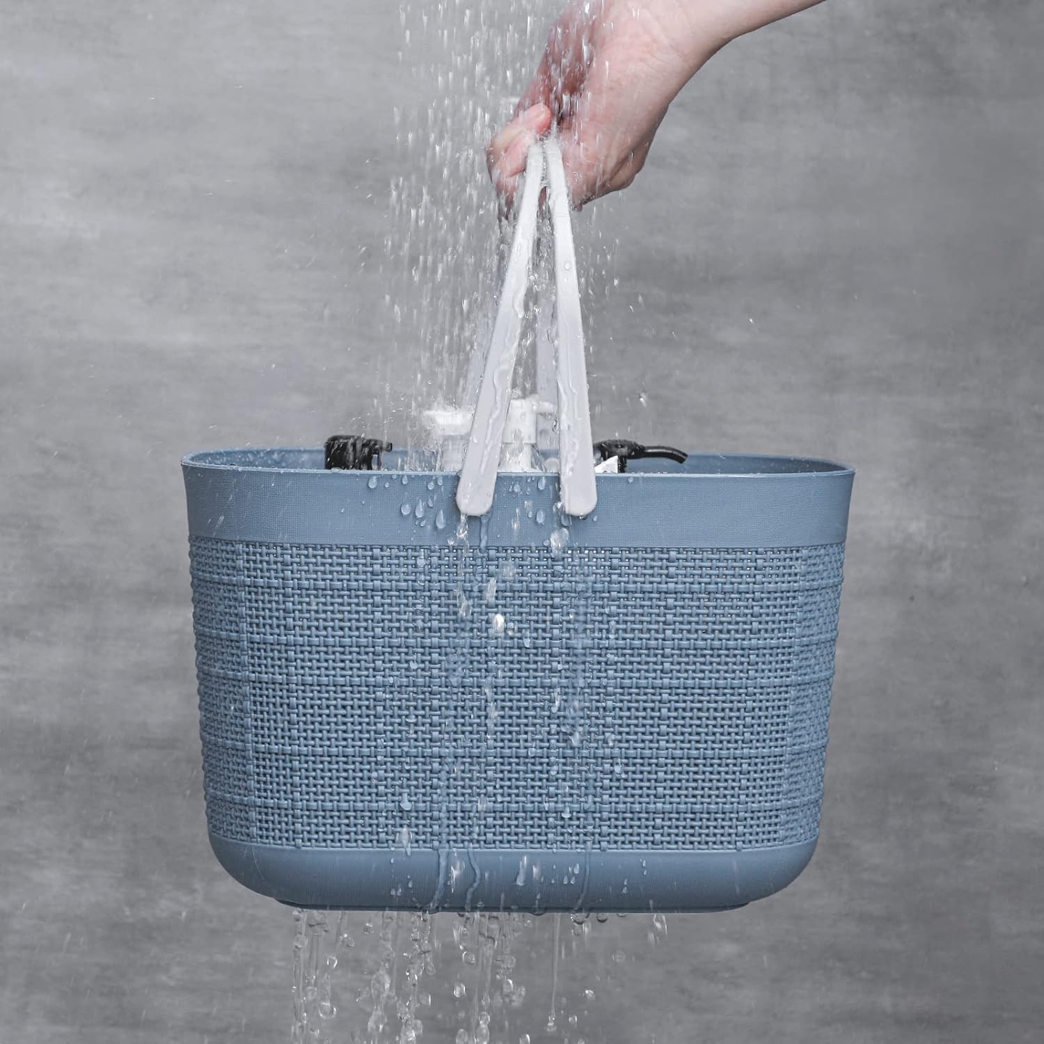 Portable Shower Caddy Basket Plastic Storage Organize Basket with Handle Drainage Holes, Tote Toiletry Bag Box for Bathroom, College Dorm Room Essentials, Bathtub, Shelf Corner, Kitchen - Dark Blue