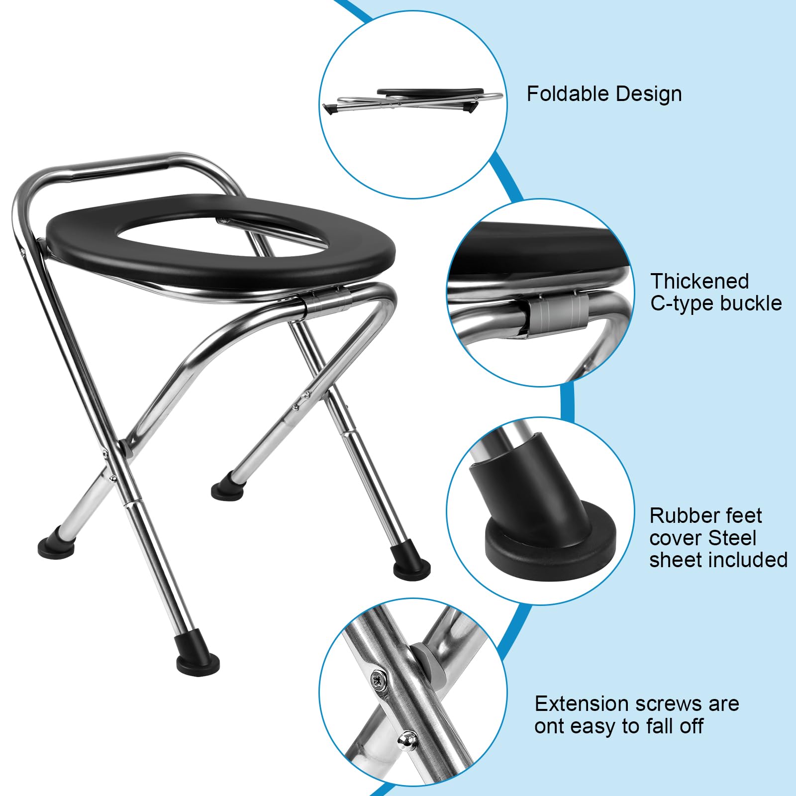 CKE Portable Folding Toilet - Camping Toilet With Soft Seat & 350+ Lbs Capacity
