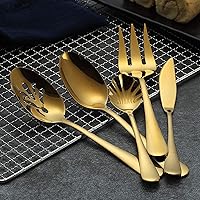 Vista 7 de Berglander Juego de cubiertos de acero inoxidable chapado en titanio dorado, 6 piezas, 5 piezas de 45 piezas de cubiertos con 1 servidor de pastel