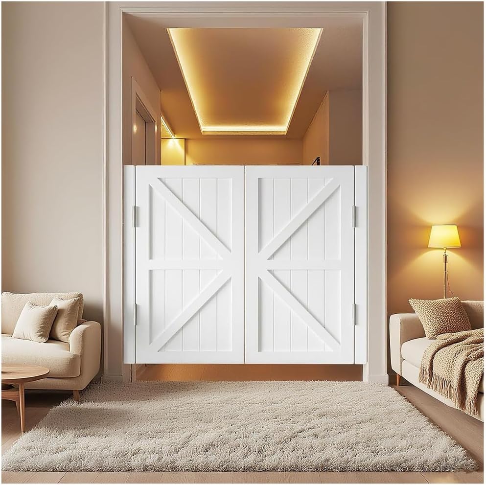 Rustic Cafe Saloon Swinging Doors - Solid Wood Louvered Half Waist Partition, Hinged 70x90cm - White Indoor Entrance Doors for Unique Decor & Space Division
