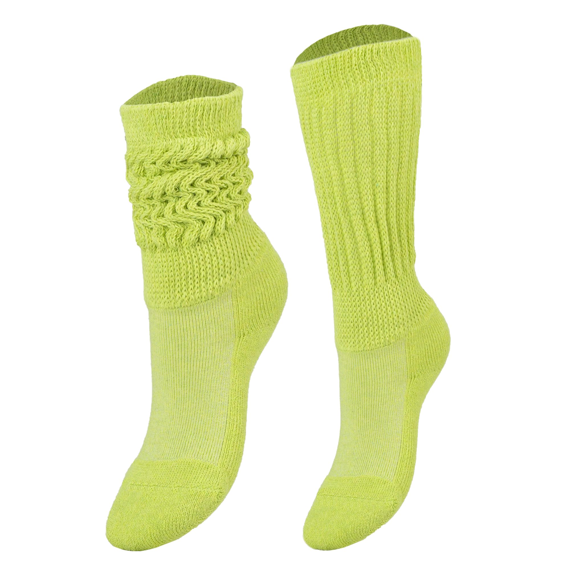 AWS/American Made 6 Pairs Kids Slouch Socks 3 Years to 15 Years Long Scrunchy Crew Socks (6-8 Years Old, Lemon Green)