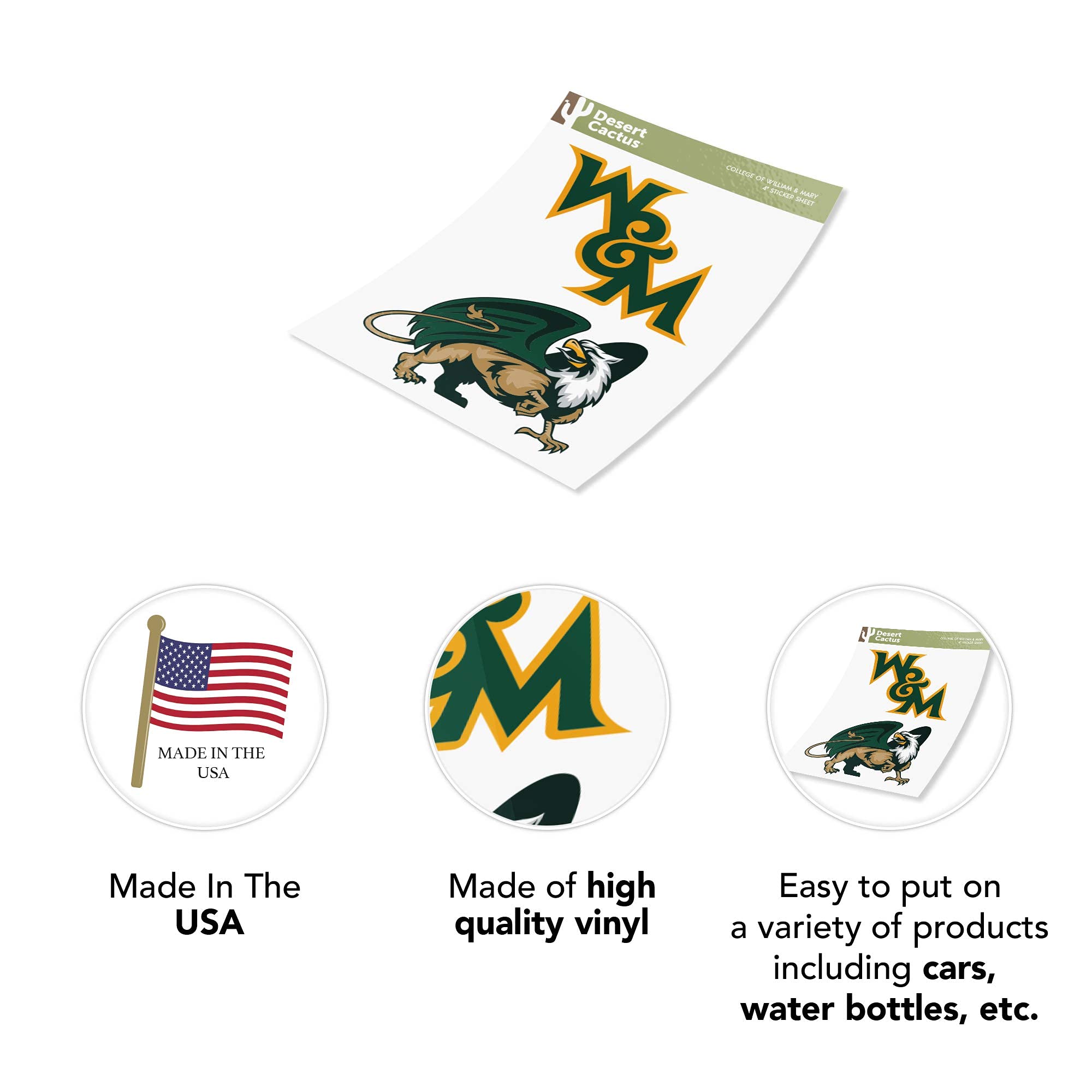 Desert Cactus William & Mary Tribe Sticker Sheet – Officially Licensed Vinyl Decals For Laptop, Car, Water Bottle - View #5