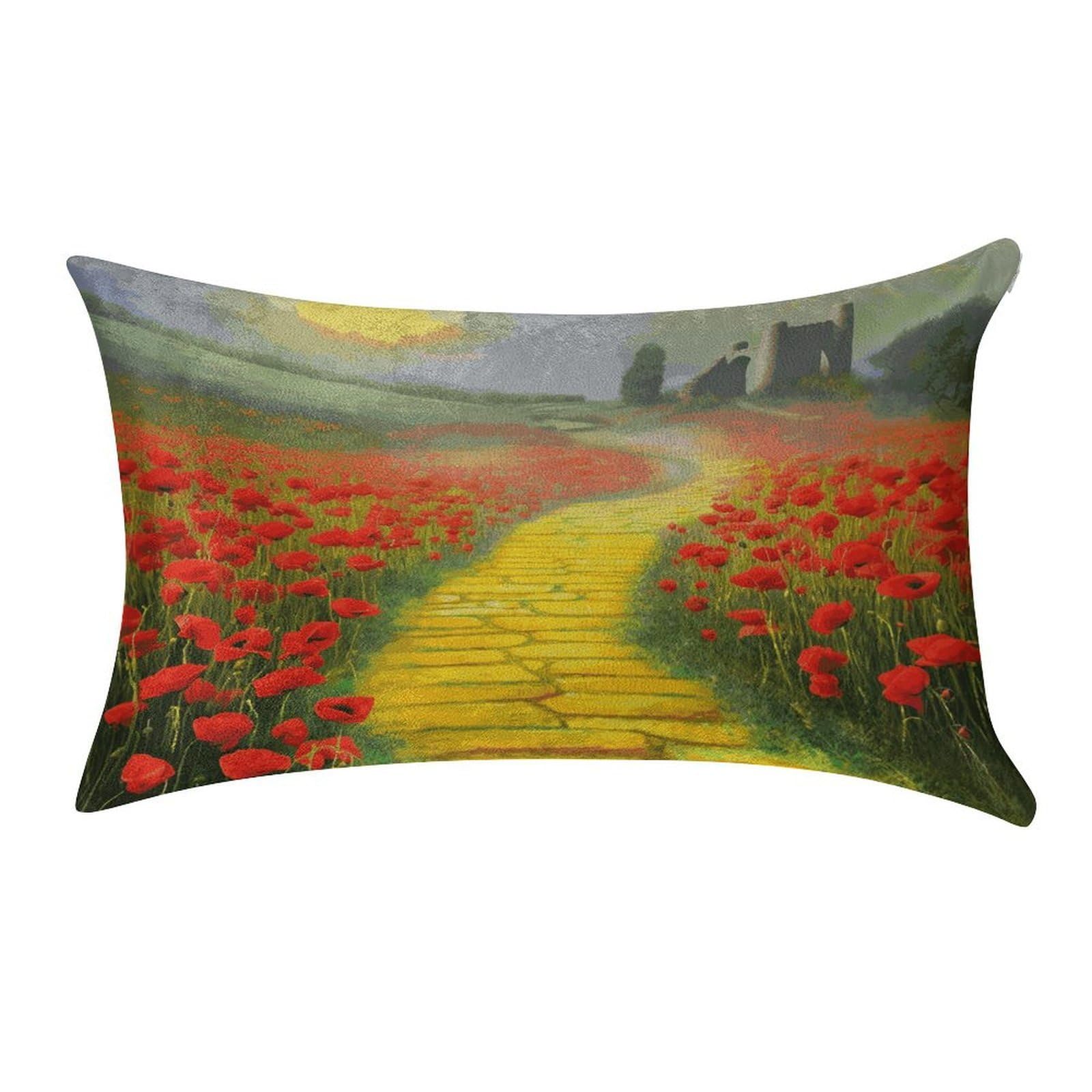 FekiLoot Poppies Field Yellow Brick Road Pillow Cover Modern Lumbar Pillow Covers Easy Care Velvet Pillowcase Super Soft Cushion Case Rectangular Throw Pillow Cover for Couch Sofa Bedroom Car Decor