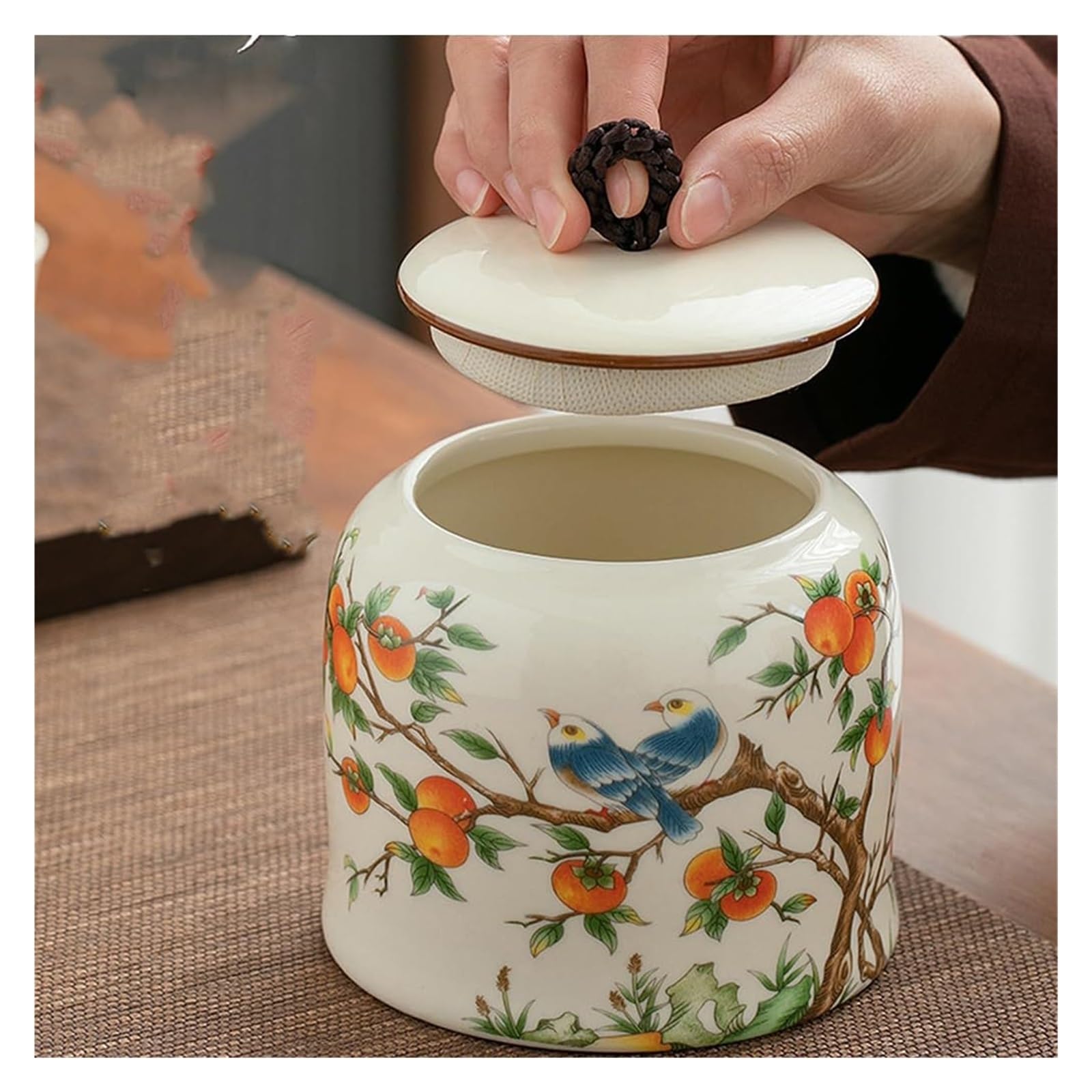 Pojemnik na herbatę z ceramiki Pottery Ceramiczny pojemnik na herbatę z pokrywką Vintage chińskie puszki puszka do kuchni herbata kawa salonu półka prezent D