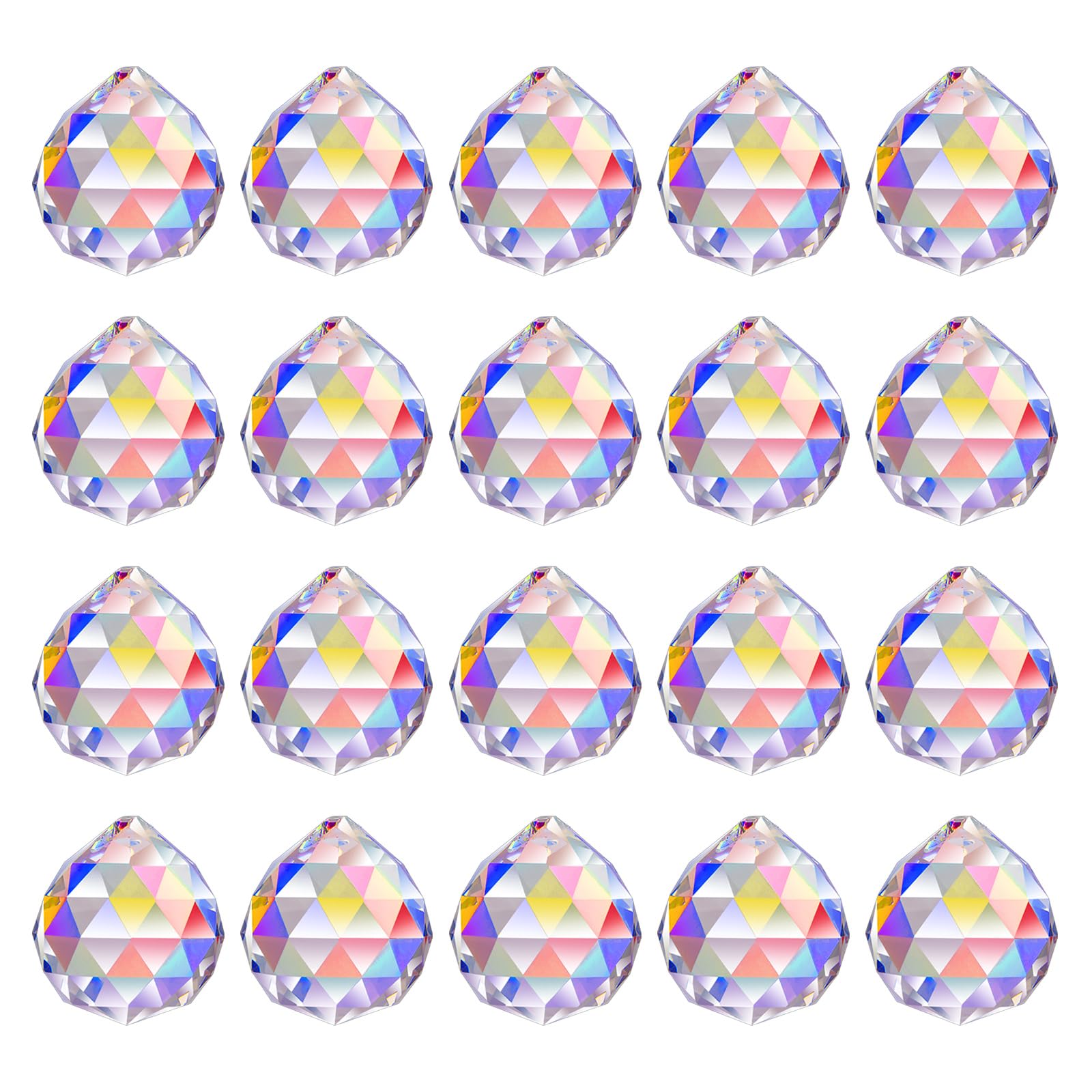 30mm/1.18" 20 Pièces Cristal Sphère Prismes Lumière Capturante Rainbow Pendentifs Fabricant, Cristaux Suspensifs pour Fenêtres, Feng Shui, Offrande (Couleur AB)