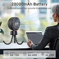 Vista 2 de Ventilador portátil para cochecito de 20000 mAh, oscilación automática de 120°, ventilador de bebé 3 en 1 con luz LED, trípode flexible desmontable