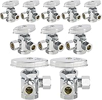 Vista 11 de EFIELD Válvula de parada de ángulo de giro múltiple con salida de compresión doble, 1/2 "NOM (5/8" OD) x (3/8 pulgadas x 3/8 pulgadas) cromo