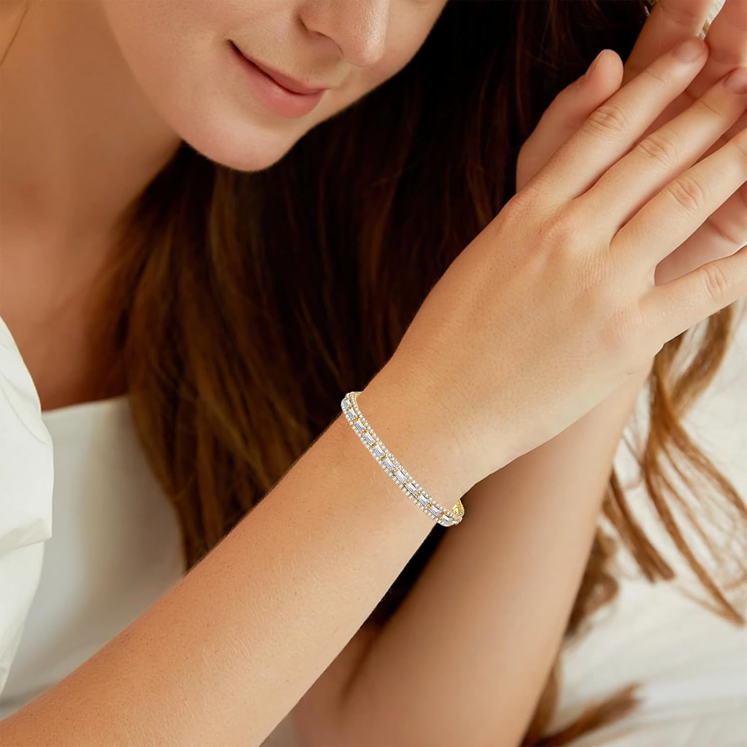Tennis Bracelets for Women, 18K Gold Plated Classic Gold Bracelet, Lightweight Gold Tennis Bangle Bracelets with Cubic Zirconia - Image 5