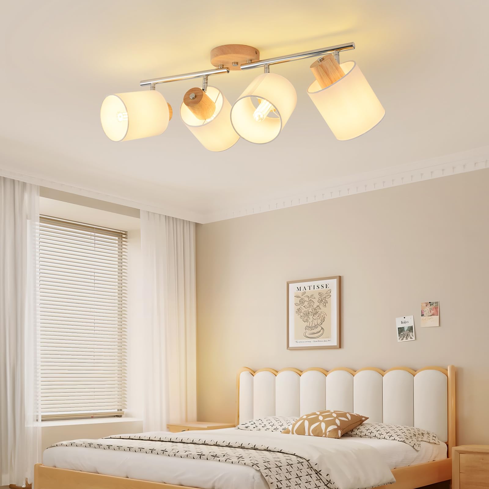 SANSHI faretti led soffitto in 4 punt,lampadario legno regolabile, Base E14 230V moderna Luce a parete,faretti soffitto per interni soggiorno, camera da letto, sala da pranzo (senza lampadine)
