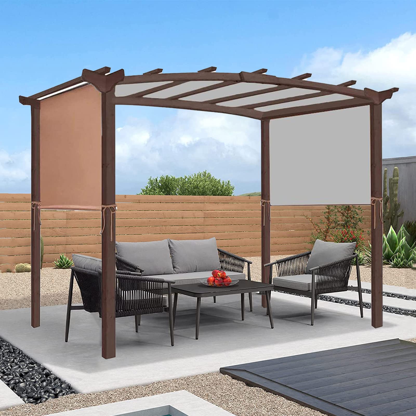 Housse de pergola imperméable avec 4 sangles de fixation universelle pour pergola incurvée pour tonnelle beige, 5,2 x 2 m