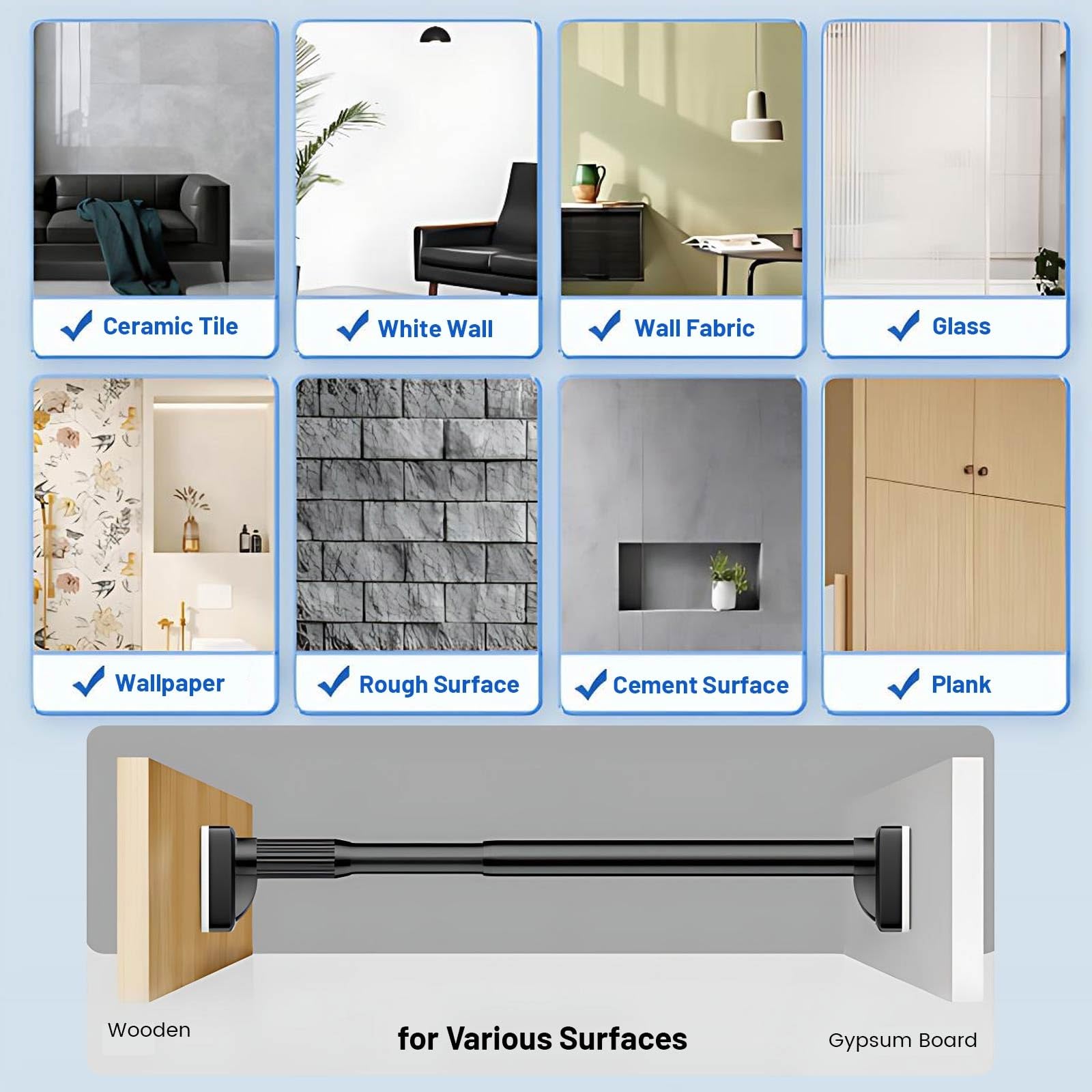 Bastoni Tende a Pressione Regolabile 40-300 cm Bastone Tende Doccia in Acciaio Inox Asta Telescopico Estensibile Senza Forare per Bagno Armadio Garderobe(White,(102"-137")260-350cm)