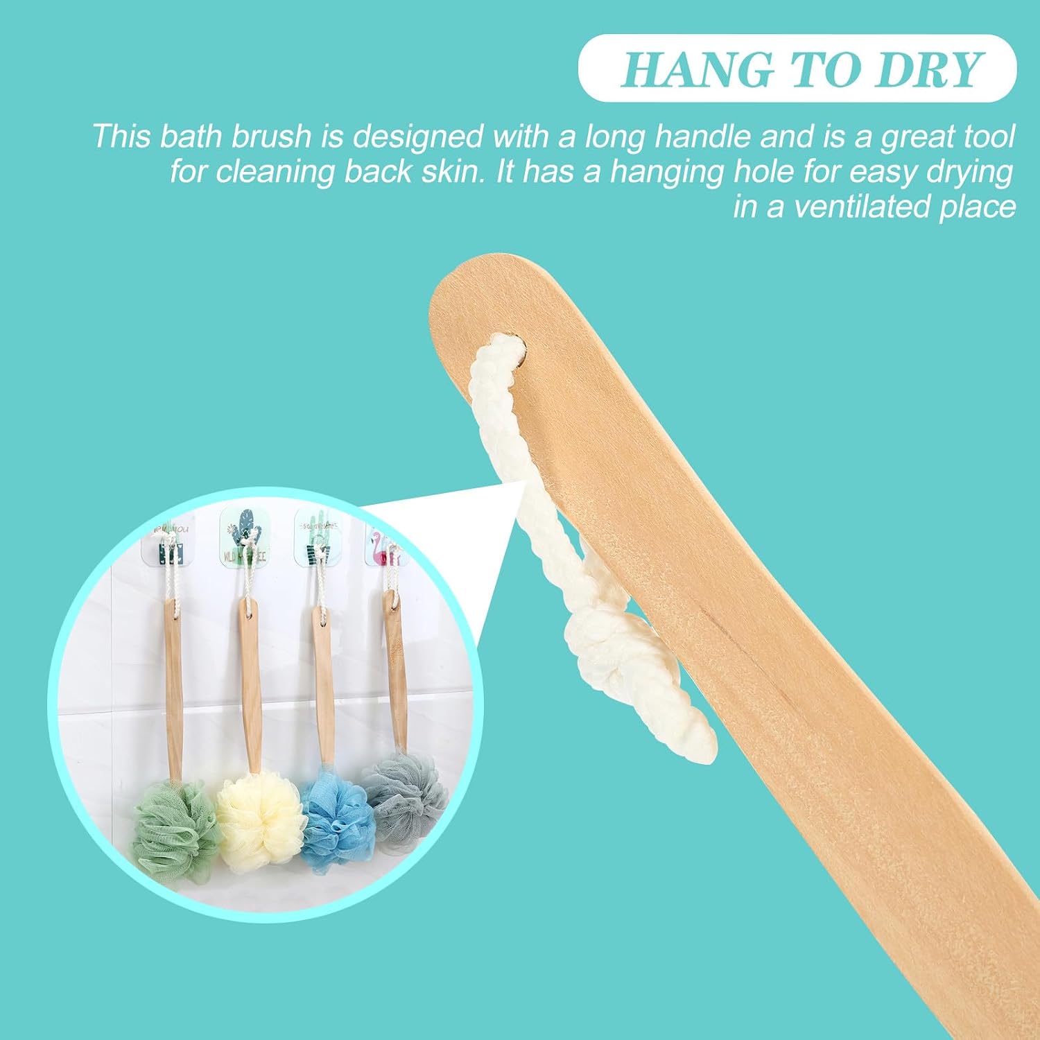 4 Pcs Long Handle Bath Body Brushes Set, Nylon Back Scrubber with Soft Bristles for Shower Exfoliating and Massage, Portable Handheld Bath Scrubber for Deep Cleansing and Skin Care