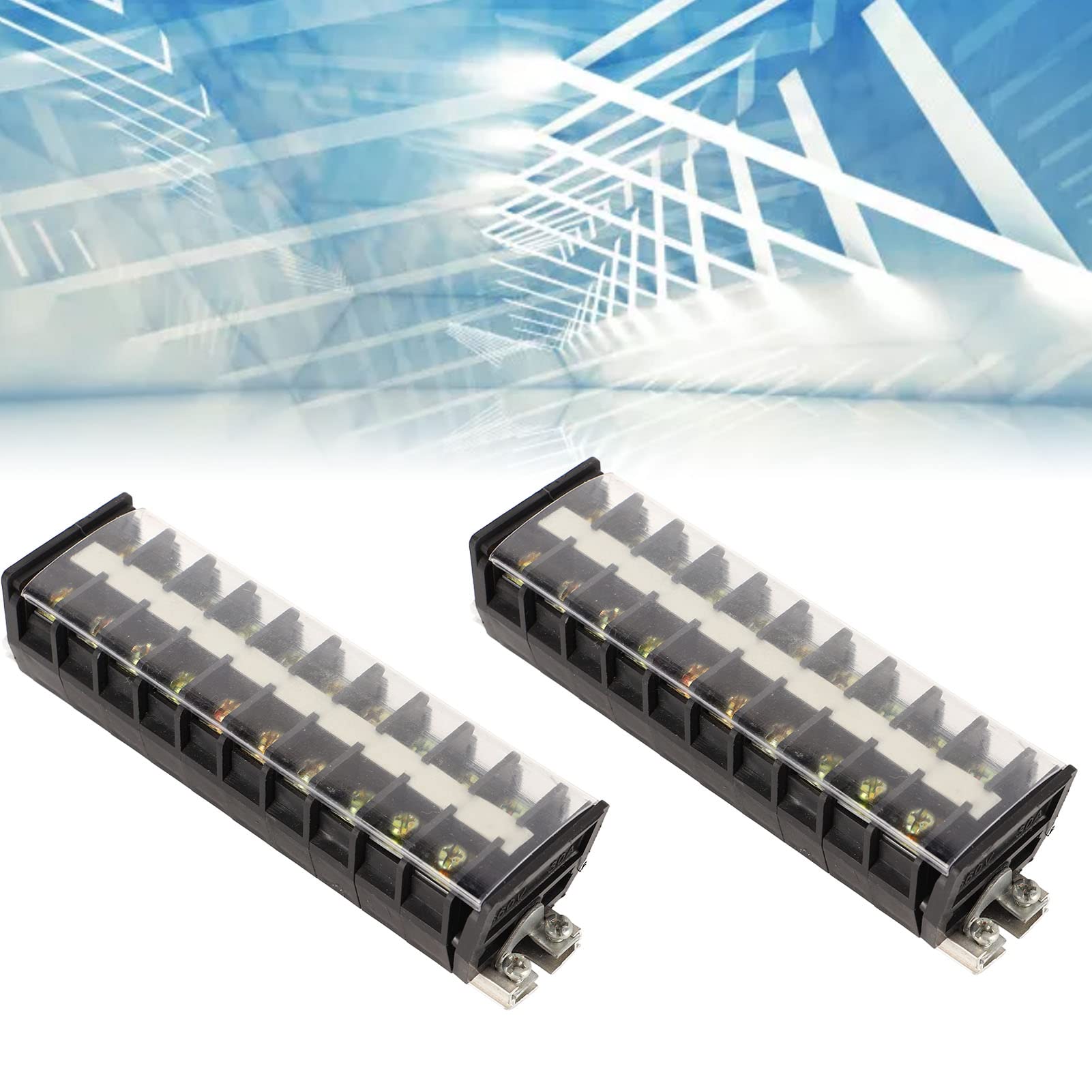 2PCS 660V 30A Wire Barrier Block, Rail Type Wiring Terminal Bar Cable Barrier Terminal Strip with Clear Dustproof Cover for Distribution System(T3015)