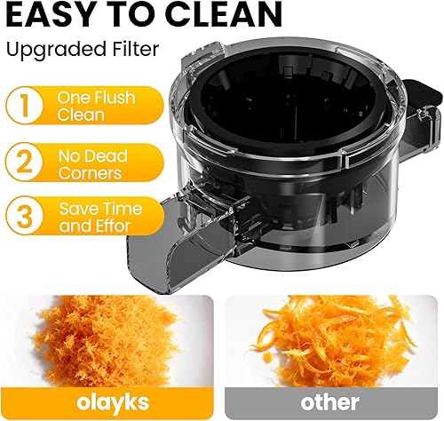 Miniatura 7 de Olayks - Exprimidor de prensa en frío con canal de alimentación grande de 4.3 pulgadas, apto para frutas y verduras enteras, máquina de masticación