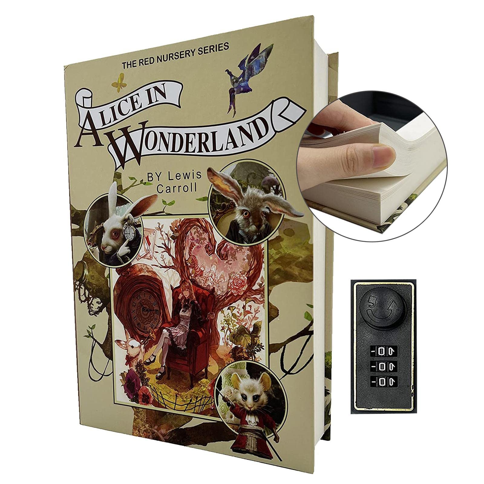Buchtresor mit Zahlenschloss Buchsafe Tresor für Geld und Schmuck Buch-Safe Kombinationsschloss echte Papierseiten getarnte Geldkassette,Beige-combination lock