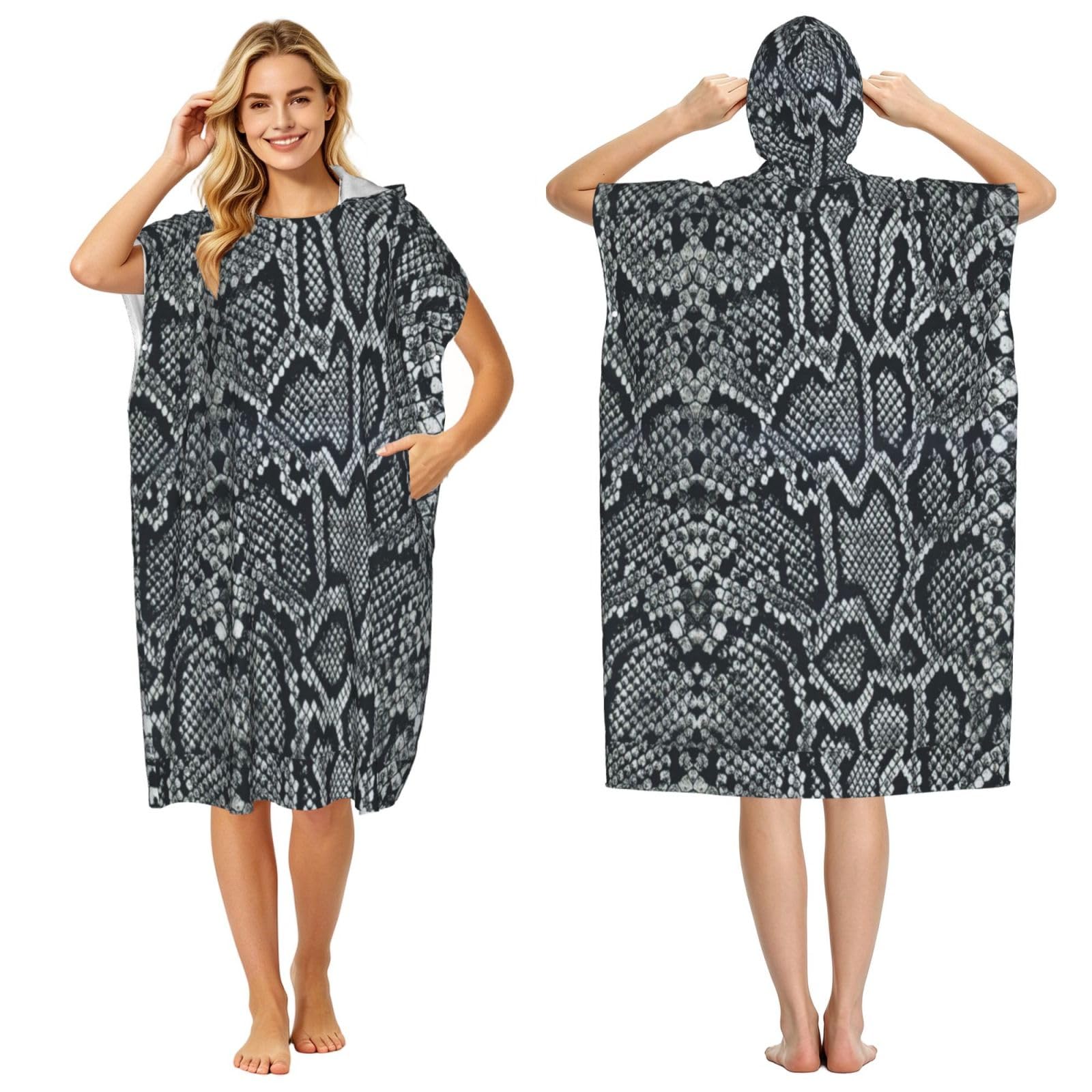 Poadnly Snakeskin, Adult Hooded Beach Towel 90 x 110 cm,Changing Bath Robe, Surf Poncho Towel For Women Men
