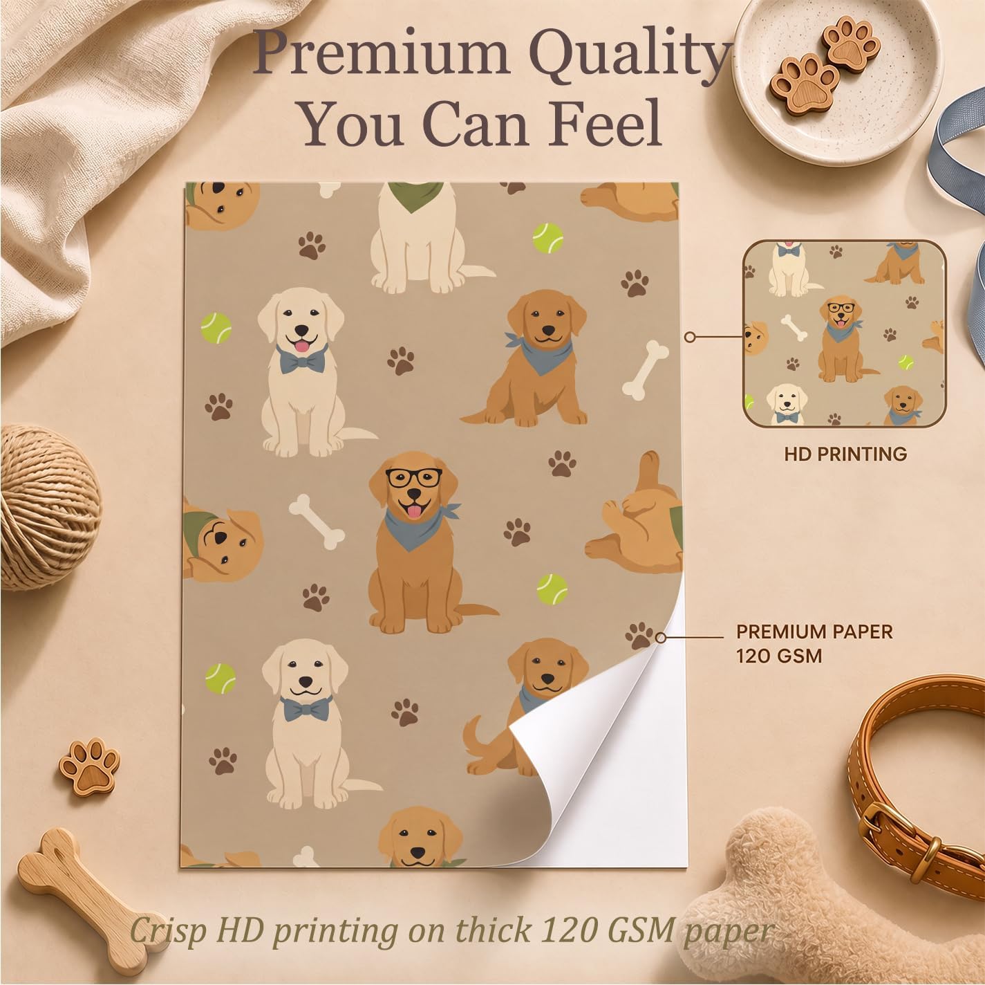 SHSEEN Puppy Party Wrapping Paper, 19.6 x 27.5 in, 2 Sheets image 2