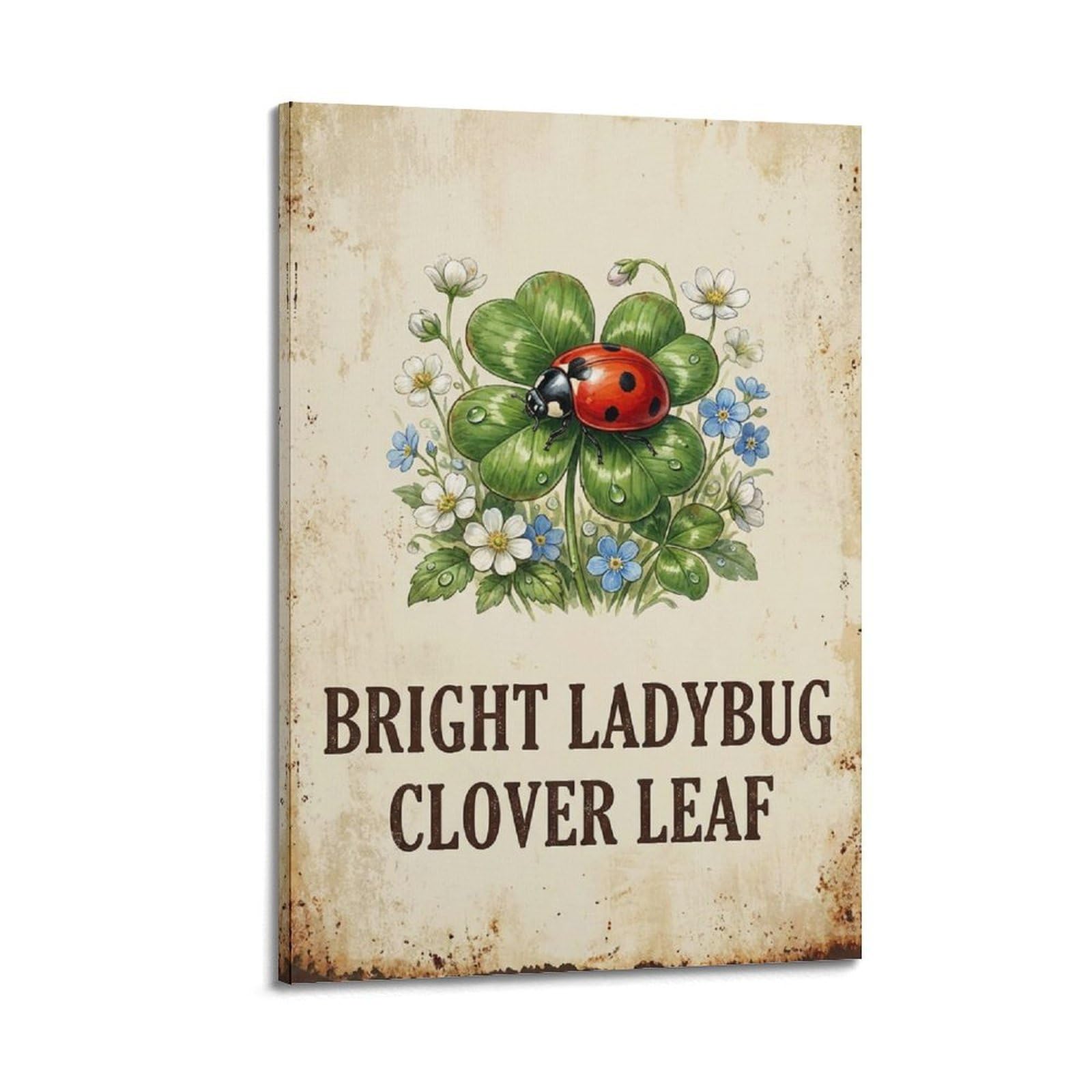 OKAHYS Ladybug Garden Insect Poster Bright Clover Coastal Modern Decorative Canvas Prints - Ideal Wall Art for Family, Man Cave, Game Room, Boys & Girls Bedroom 20x30inch