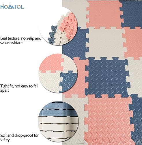 Miniatura 3 de HOMTOL 15 tapetes de juego de espuma, tapete de juego de rompecabezas para piso, azulejos entrelazados, tapetes de juegos para bebés, tapete