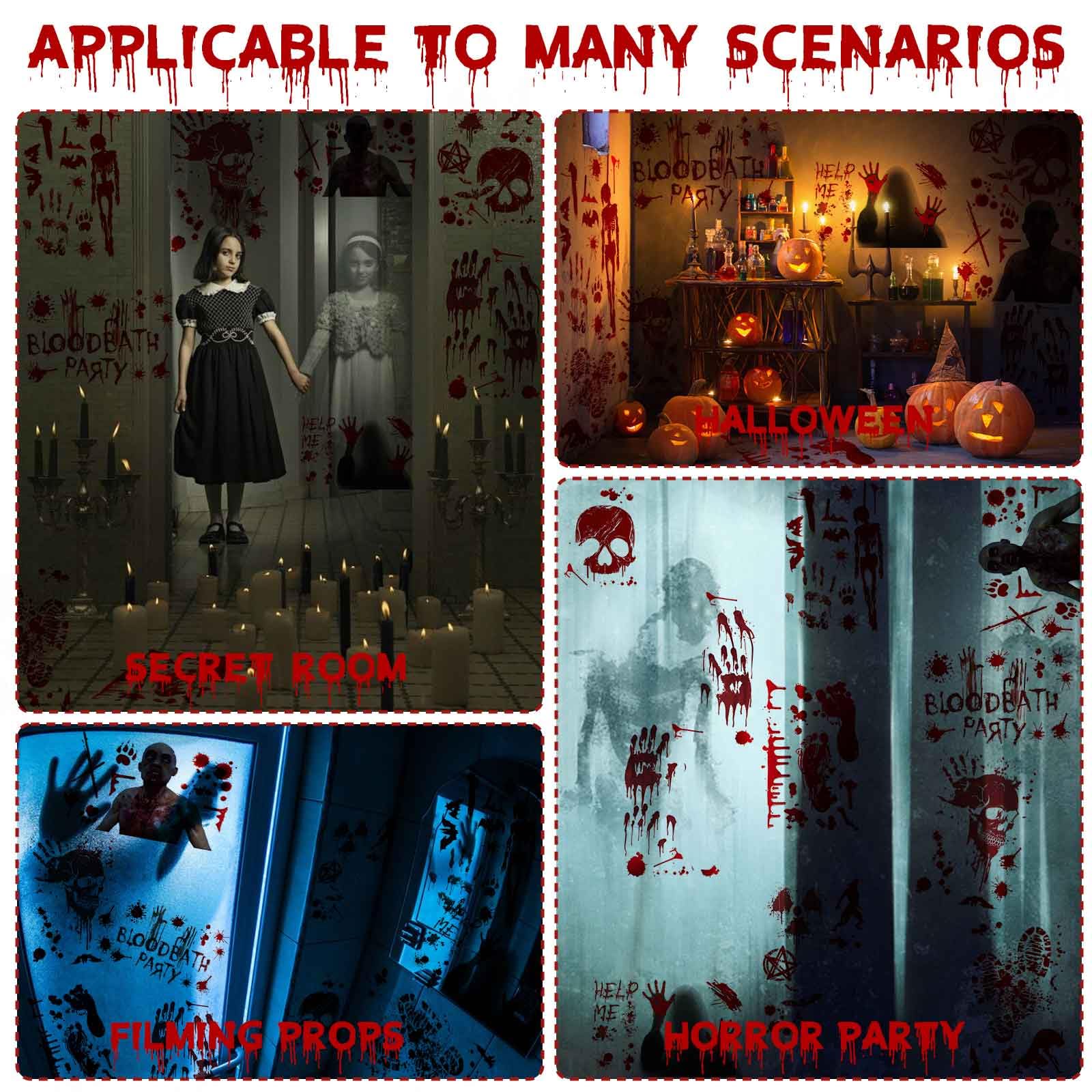 Autocollants Halloween Fenêtre - 9 Feuilles Mains Sanglantes, PVC, 20x30 Cm, Double Face