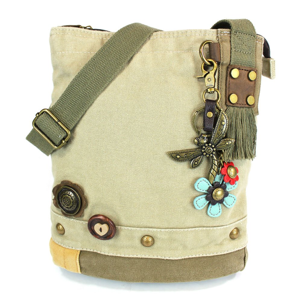 CHALA Patch Cross-Body Women Handbag, Canvas Messenger Bag Olive, Metal Charming Cross - Oliv, Medium — view 46
