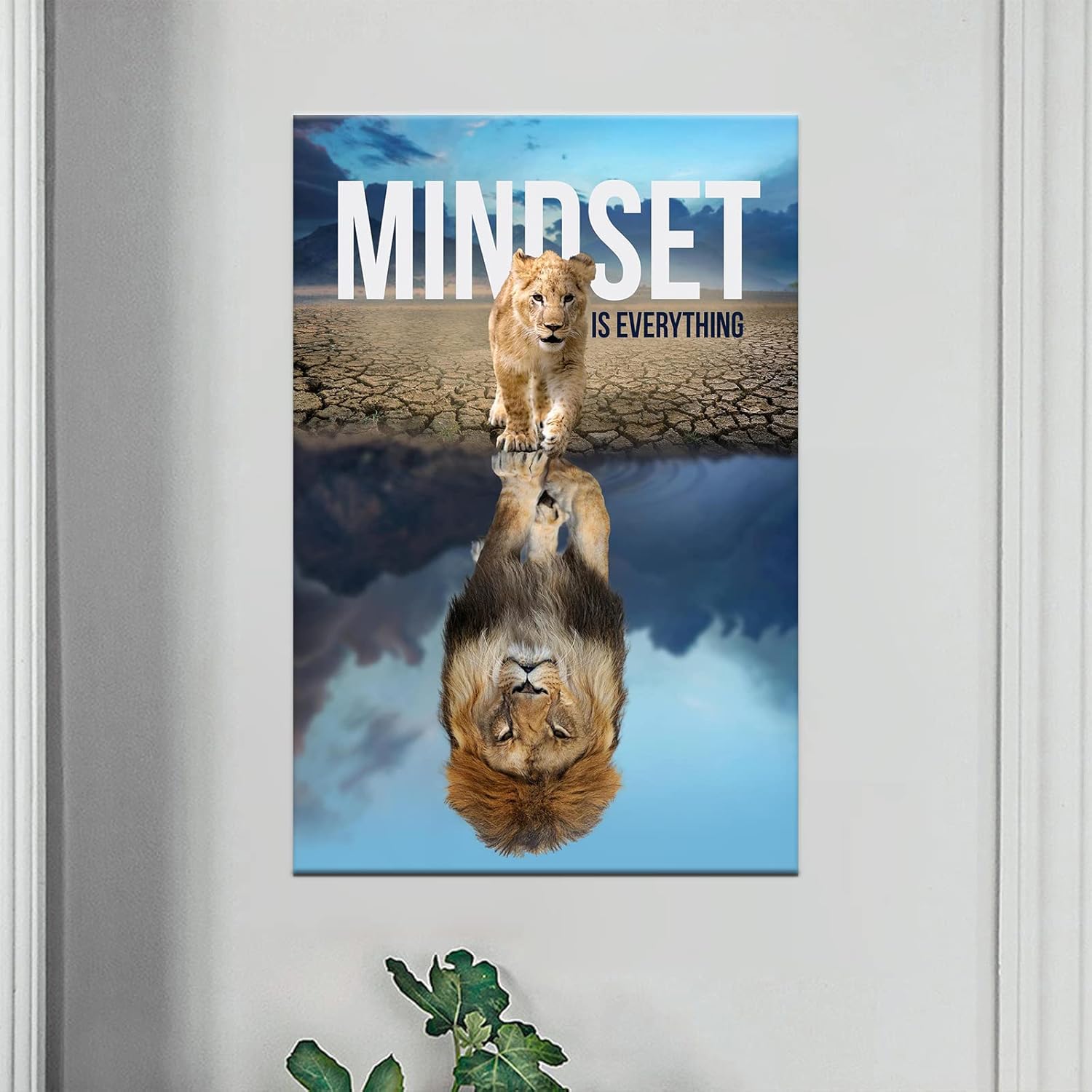 Large Lion Motivation Wall Art Canvas Prints Mindset Is Everything Framed Inspirational Reflection Poster for Executive Office Gym Workspace Decor Large Size Modern Wall Artwork, 36X24Inch