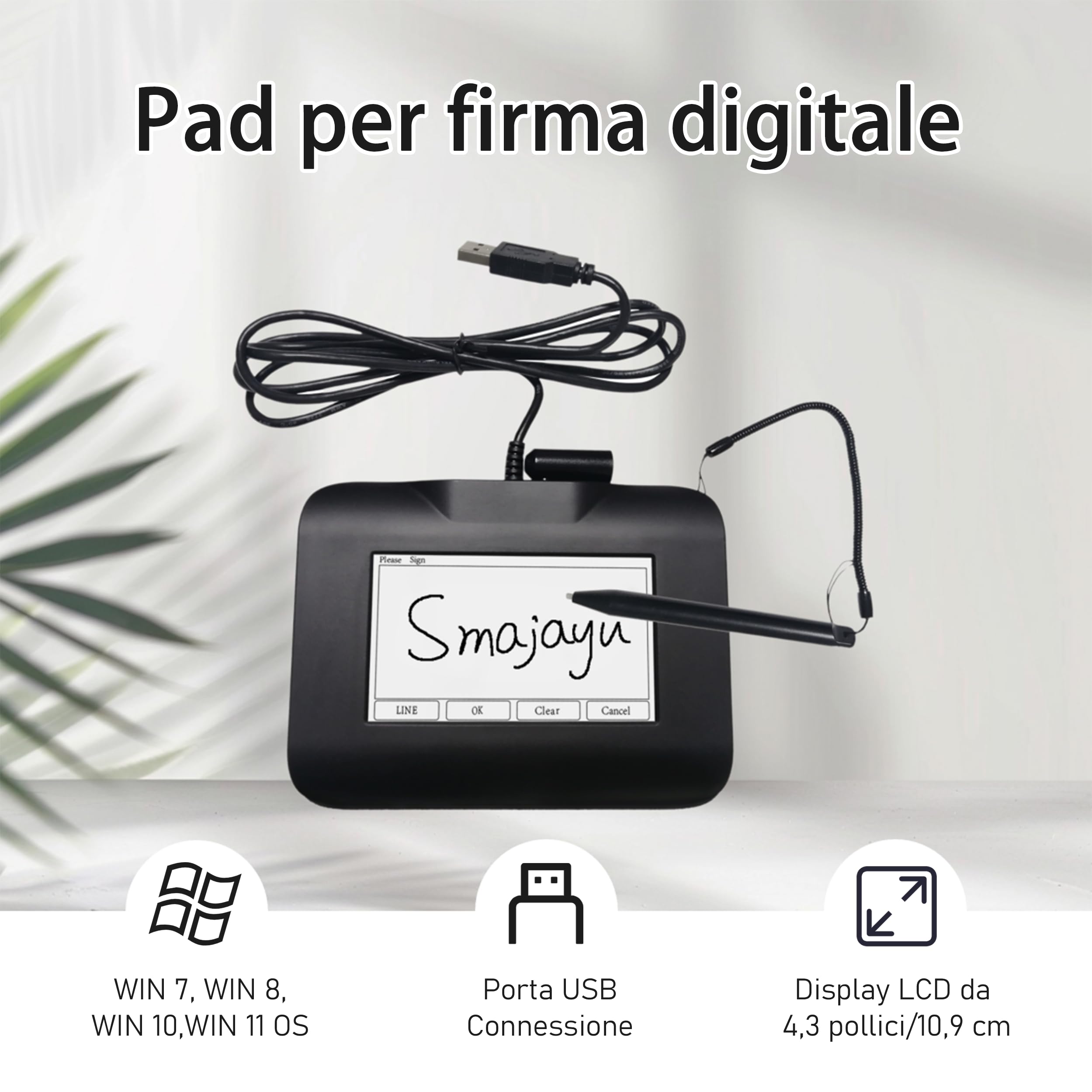 Pad per firma elettronica FP430S, pad di acquisizione firma USB per computer portatili con Windows 7, 8, 10, 11, stilo per firma incluso, display LCD a colori da 4,3 pollici con retroilluminazione LCD