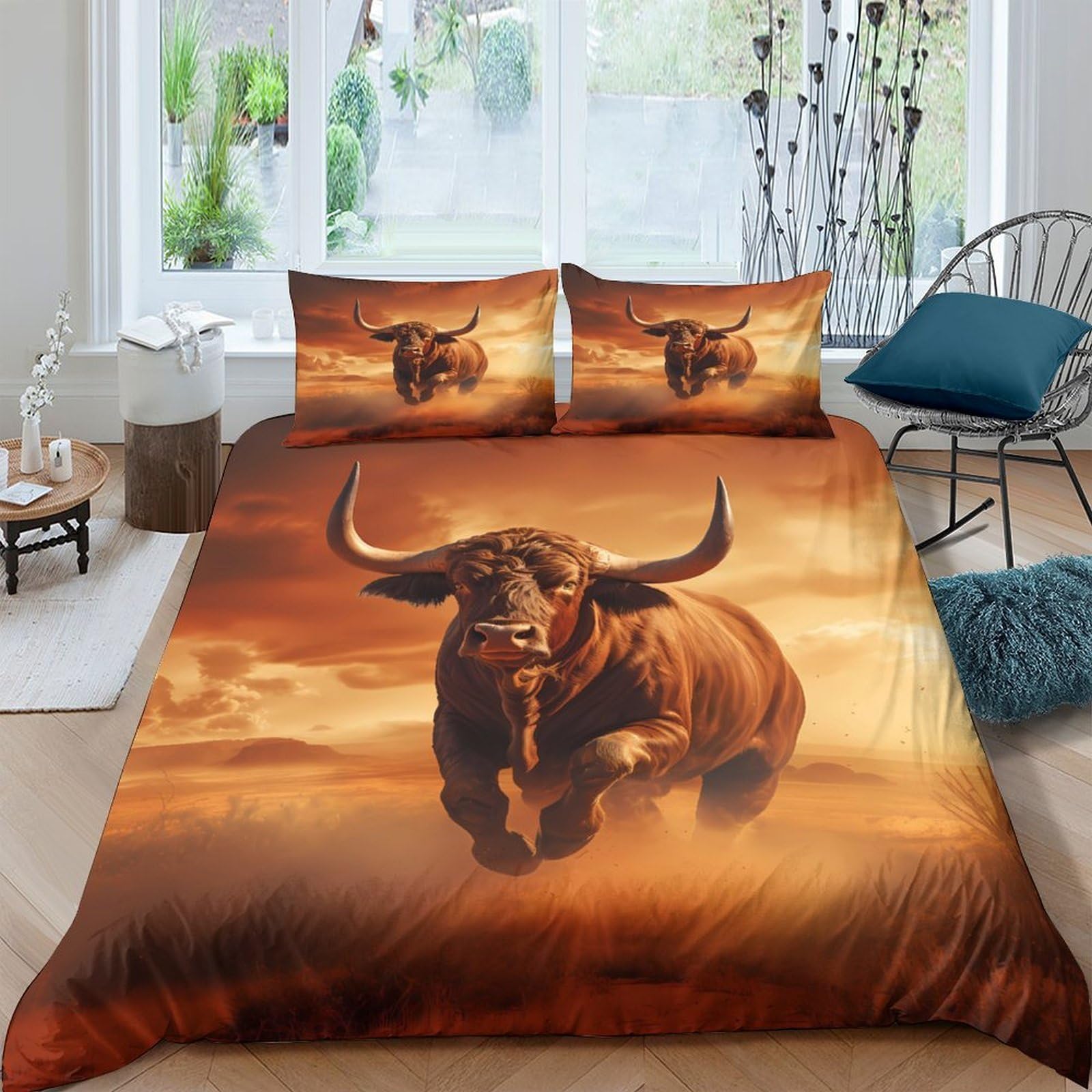 Ctjqhvkz Style-9 3D Printed Wild Buffalo Fitted Sheet Microfiber Soft Breathable Sunset Prairie Bed Cover For Bedroom Guest Room Decor Single（135X200cm）