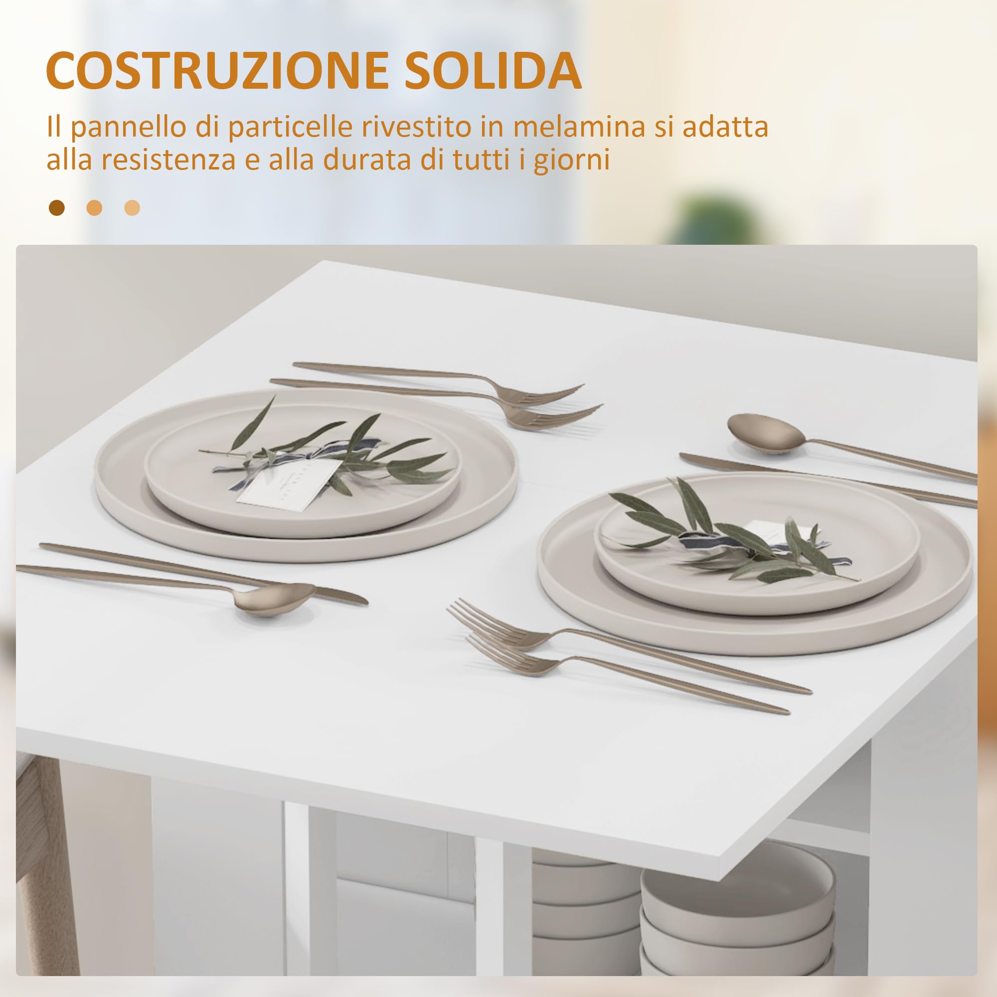 HOMCOM Tavolo da Pranzo Pieghevole Tavolo a Ribalta 120x60x75 cm Bianco | Con Ruote per 4 Persone, Scrivania Richiudibile Salvaspazio, Con 2 Ribalte e Ripiani, Soggiorno, Casa, Ufficio