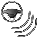 Amiss 3pcs Carbon Fiber Anti-Skid Steering Wheel Cover, Segmented & Butterfly Design, Universal 99% Car Wheel Cover Protector, Black