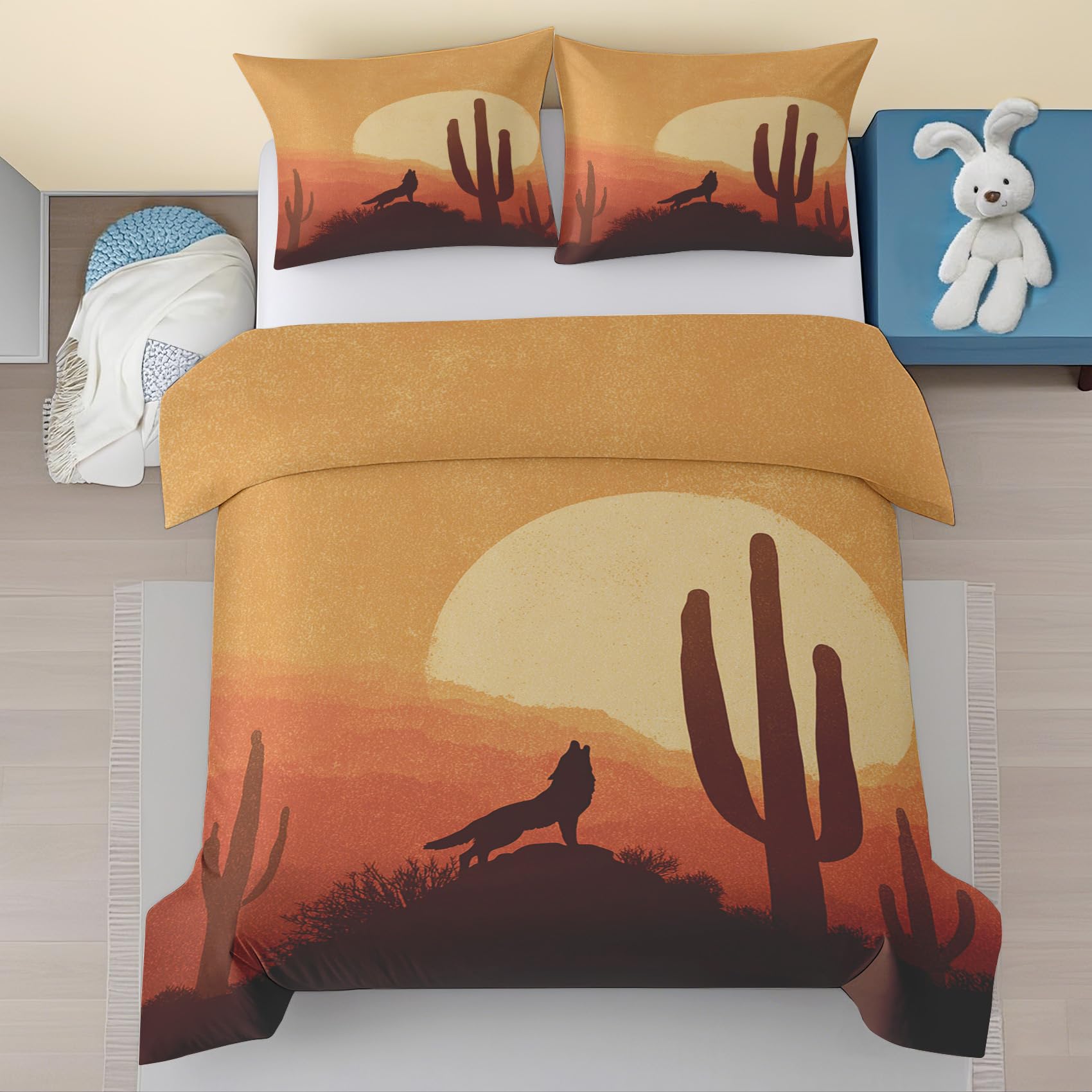 Housse de couette loup 240 x 260 en microfibre supérieure avec zips