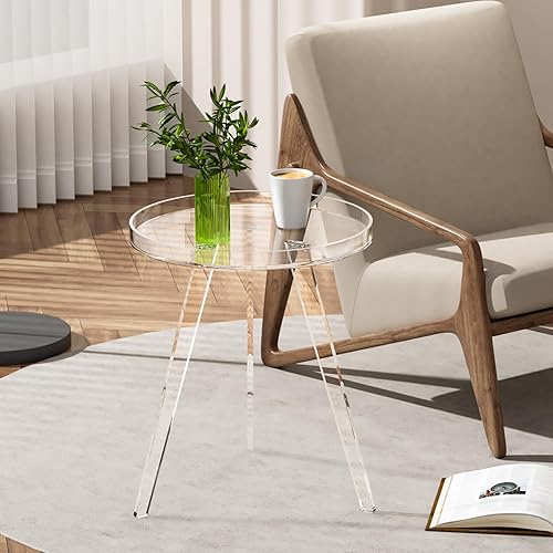 Miniatura 4 de Mesa auxiliar de acrílico transparente, mesa auxiliar redonda, mesita de noche, mesita de noche, círculo pequeño con bandeja para sala de estar