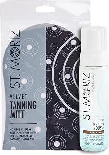 St. Moriz Professional Clear Medium to Dark Self Tanner Mousse & Velvet Tanning Mitt Bundle - Clear Self Tanning Foam for a Natural Looking Fake Tan, with Aloe Vera & Vitamin E (6.76 Fl Oz)
