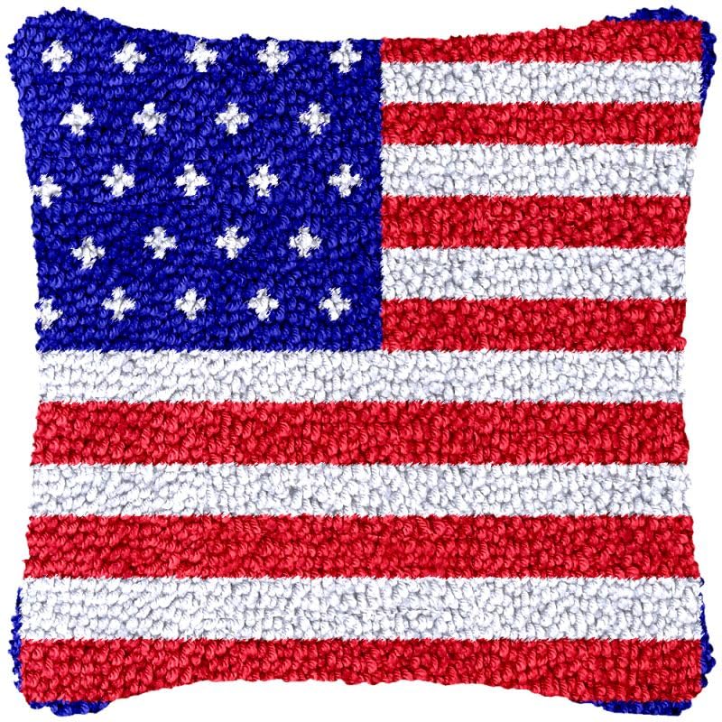 Image of Beginner Latch Hook Kits American Flag Set Sofa Cushion Cover Latch Hook Carpet Rug Acrylic Yarn,Pillowcase Craft Kits with Printed Canvas for Starter Kids Adults - 17 x 17 Inch