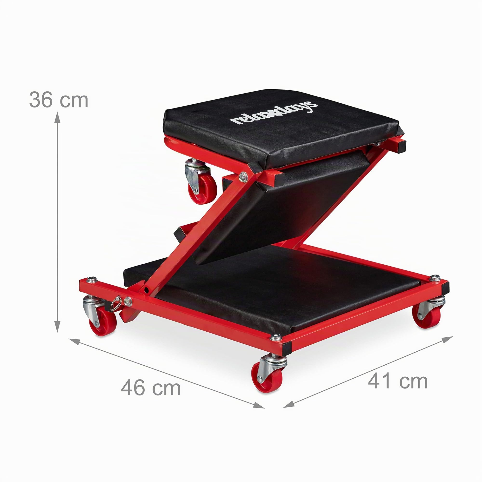 Relaxdays Camilla Mecánico, Taburete Taller, Hasta 150 kg, Camilla Convertible en Asiento Plegable, 360°, Acero, Negro