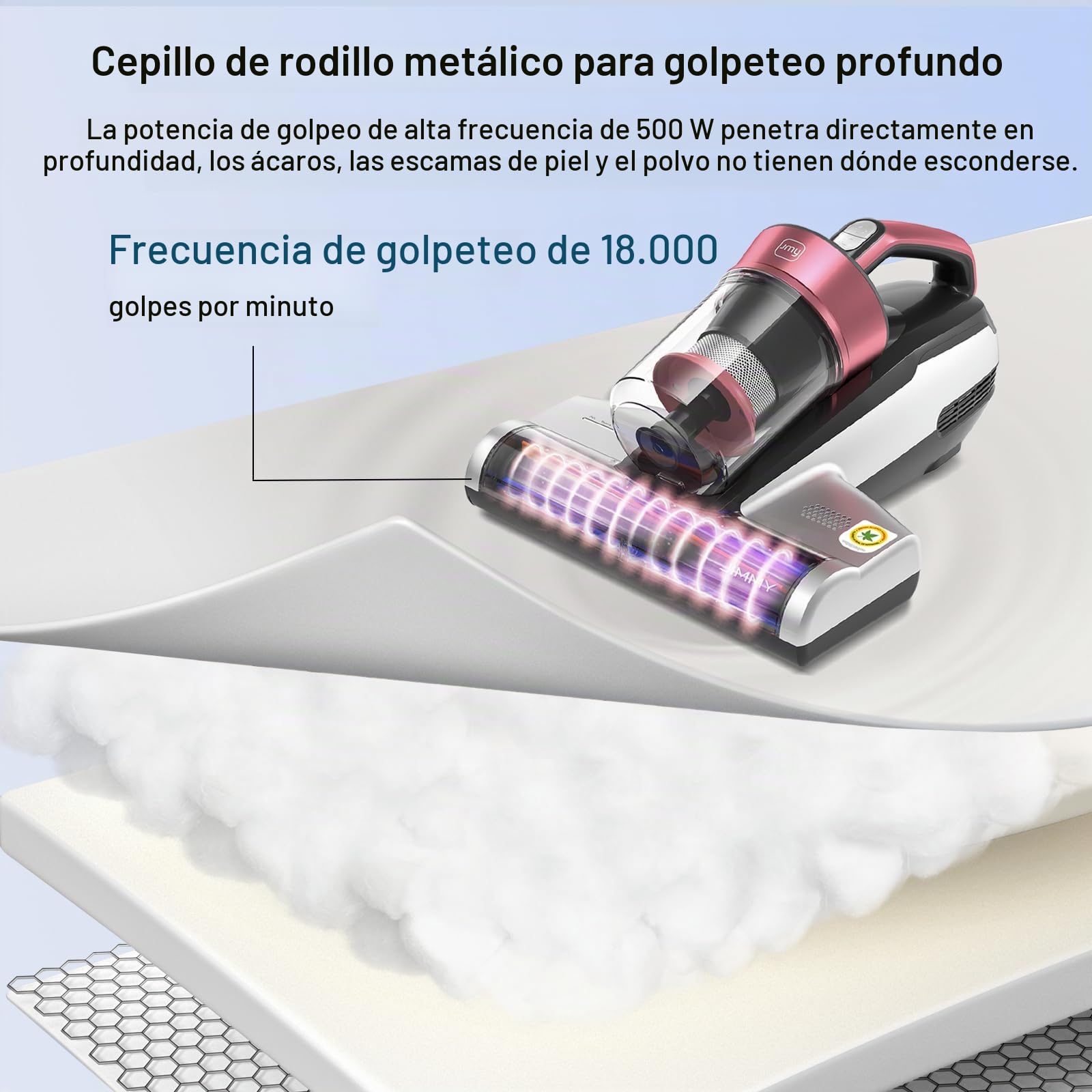 Jimmy BX5 Pro Aspiradora Antiácaros con Luz UV, 500W y 15Kpa Aspirador de ácaros para Alérgicos, Tecnología Ultrasónica, Doble Filtrado Ciclónico y Vibración, Apto para Cama y Colchón, Sofá