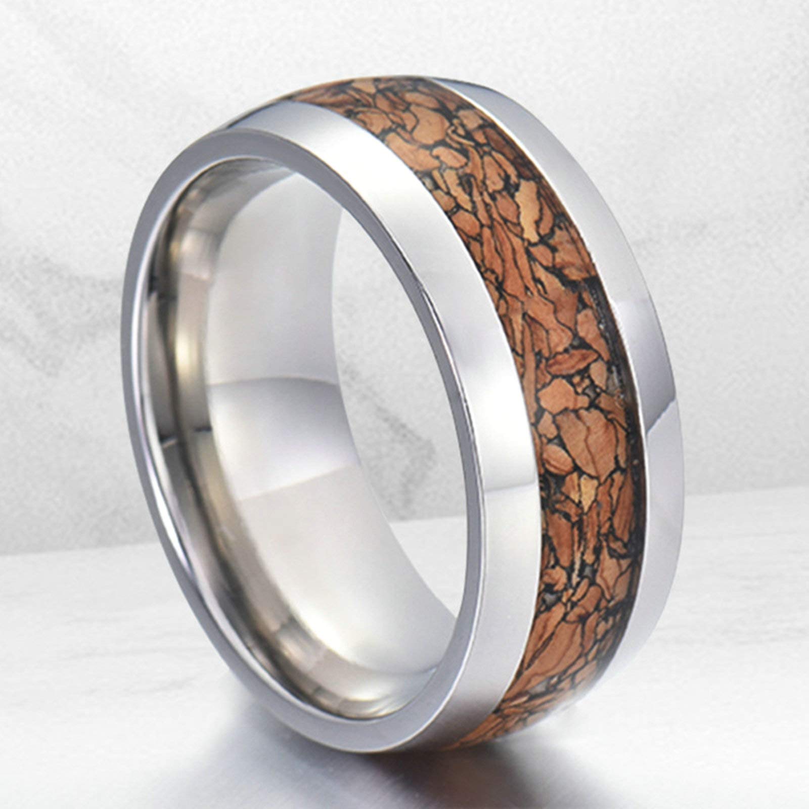 Aeici Anello Inciso Personalizzato Uomo Donna, Anello Uomo Inciso Argento Tungsteno 8mm Anello in Argento intarsio Legno Donna Misura 25 & Uomo Misura 15