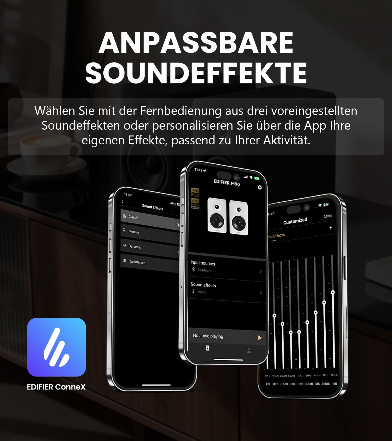 Edifier M90 Regal-Lautsprecher, 100 W RMS Desktop-Lautsprecher, Hi-Res-Audio, LDAC, Bluetooth 6.0, kompakter Lautsprecher, HDMI eARC/optischer/USB-C/AUX-Eingang, SUB Out, Aktivlautsprecher – Schwarz