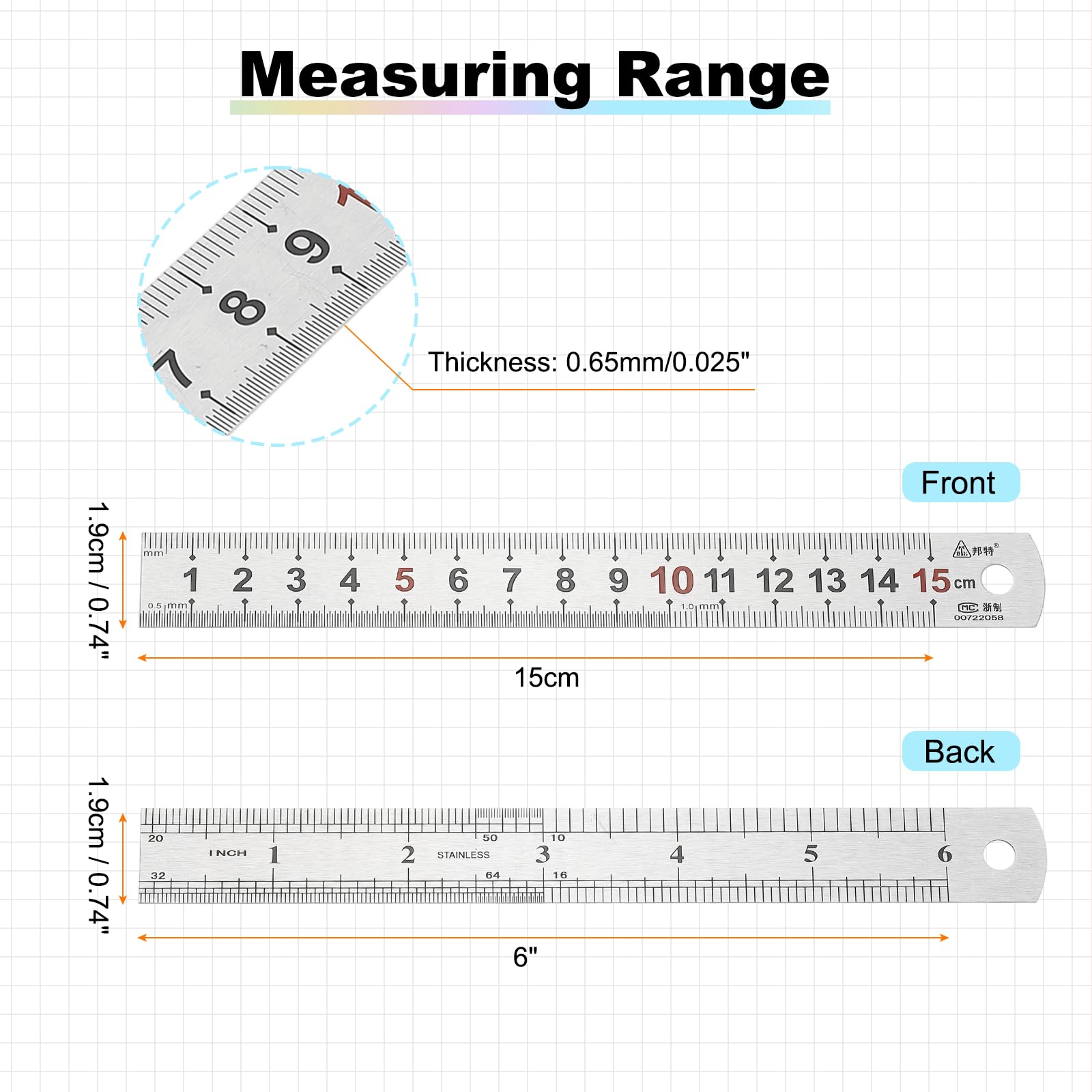 PATIKIL 15cm/6" Metal Straight Ruler - Image 2