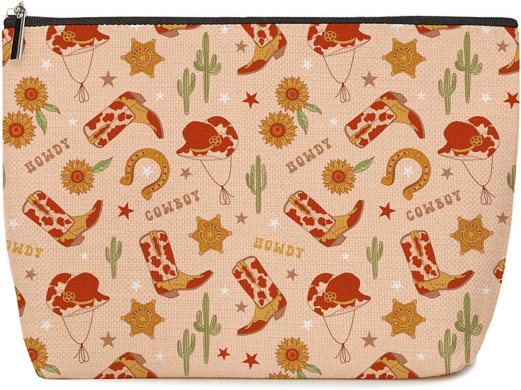 Lovdazzles Western Makeup Bag Western Decor Western Stuff Western Gifts for Women Country Girl Gifts for Women Girl Mom Daughter Friend Country Stuff Mothers Day Graduation Birthday-Boots-Yellow