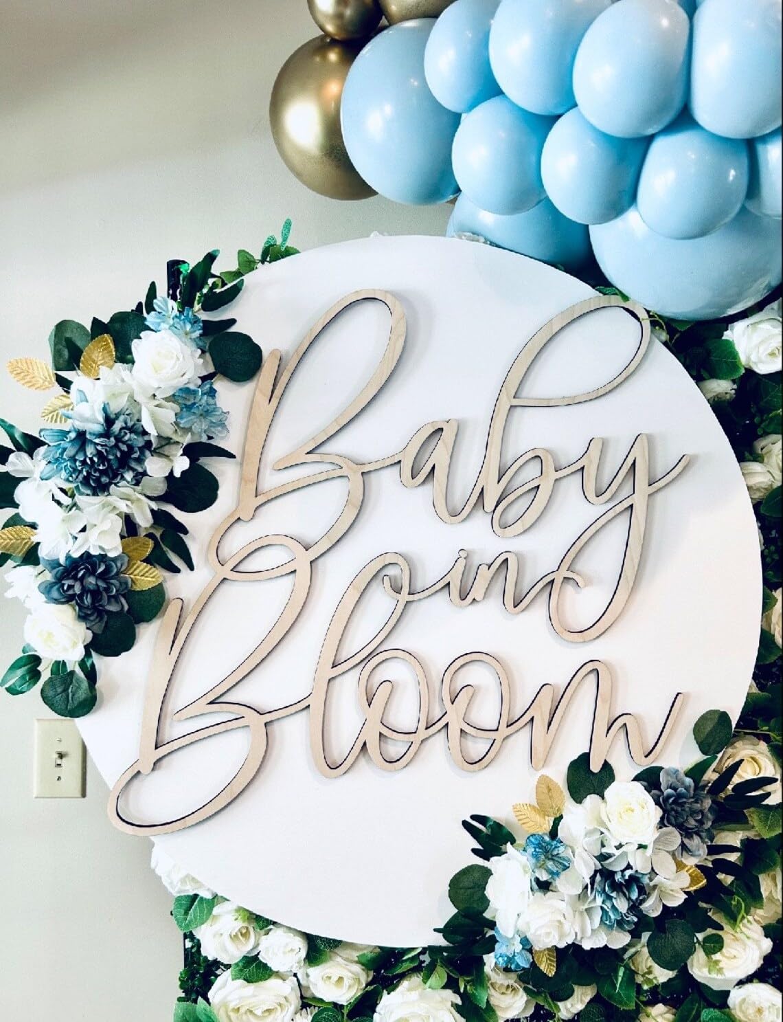 Hsybdnsk Wooden Baby in Bloom Sign, 17 x 13 Inch, Baby Shower, Baptism, Birthday, Wood, 17*13inch