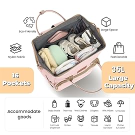 ROSEGIN Pink Diaper Bag Backpack for Baby Girls - Baby Shower Gifts for Mom, Quilted Diaper Bag with Changing Pad, Pacifier Case, Insulated Pockets, Stroller Straps, 35L Large Capacity - Cute